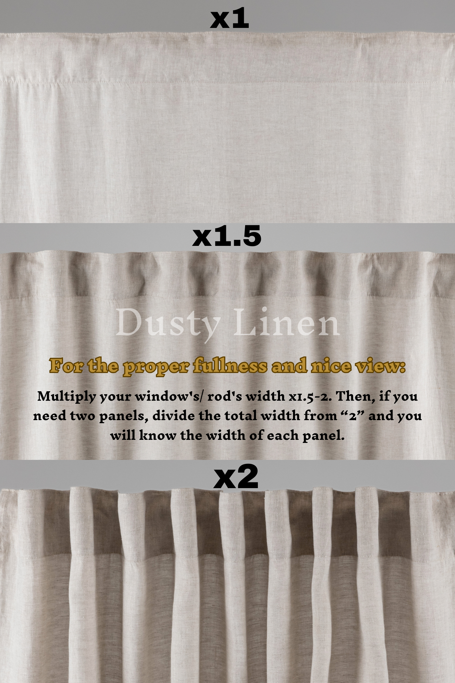 Set of 2 linen curtains (Density: 175 g/m2) in Cream color