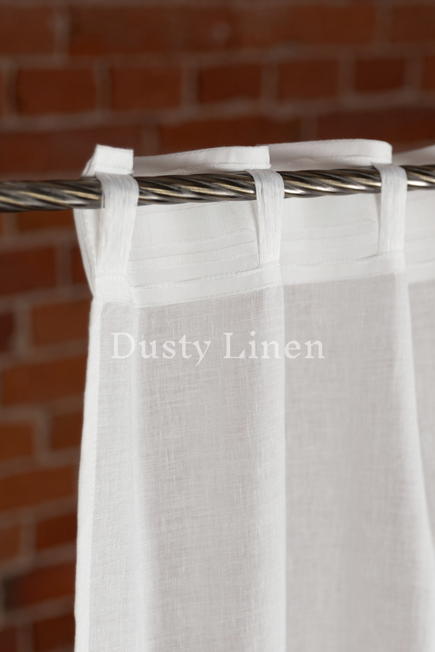 Set of 2 linen curtains (Density: 175 g/m2) in Camel Brown color