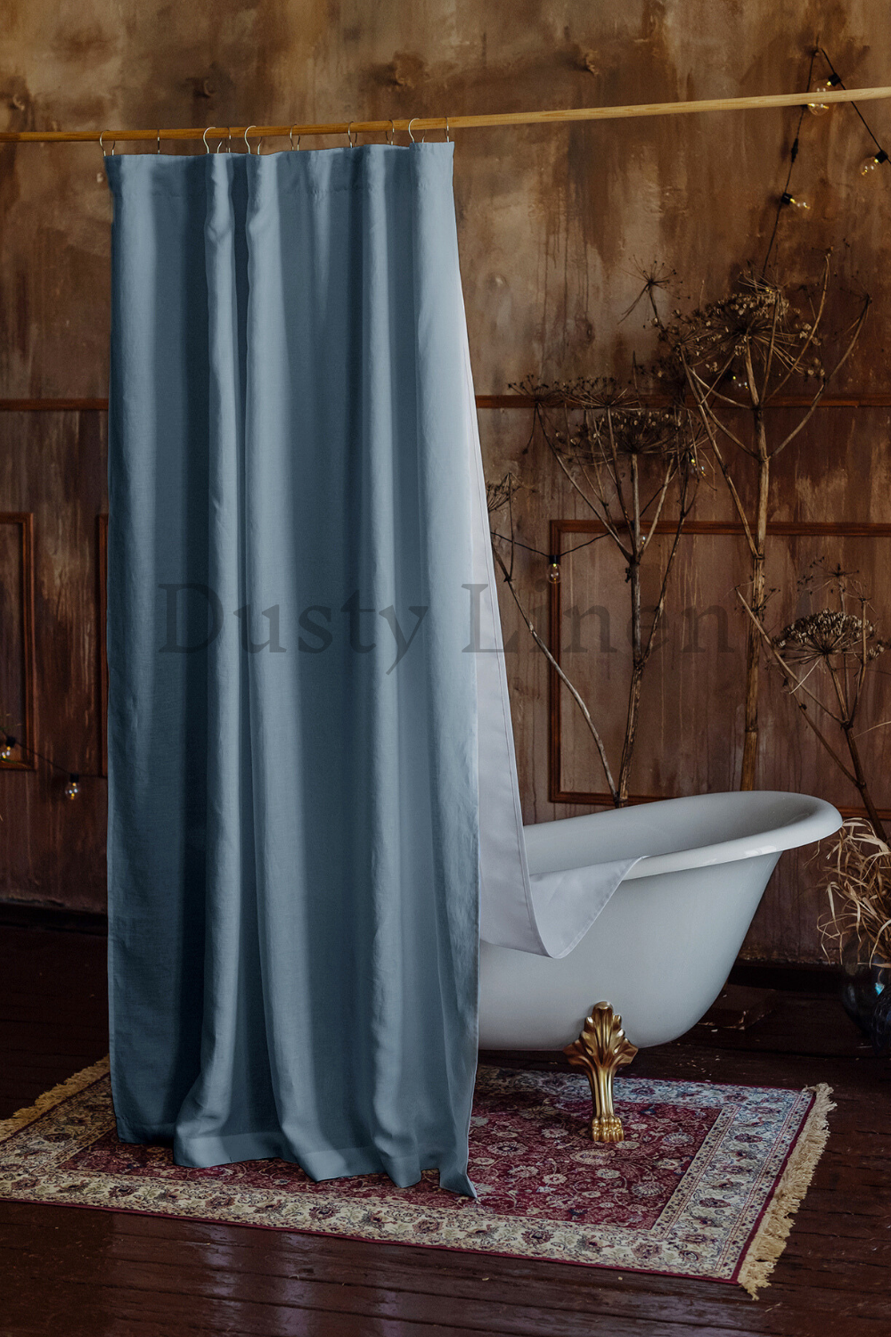 Best housewarming gift - Bathroom decoration with Dusty Linen gray blue bathroom shower drape