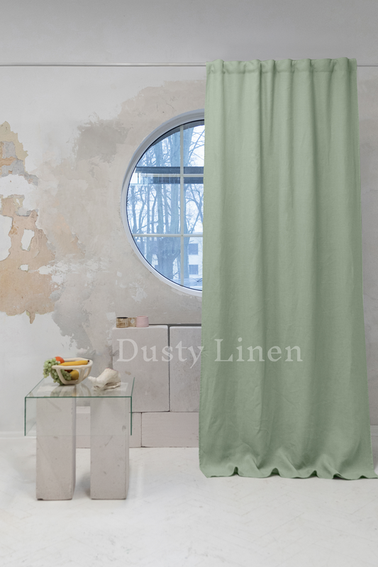 Sage Green color Linen Blackout Curtains - DustyLinen