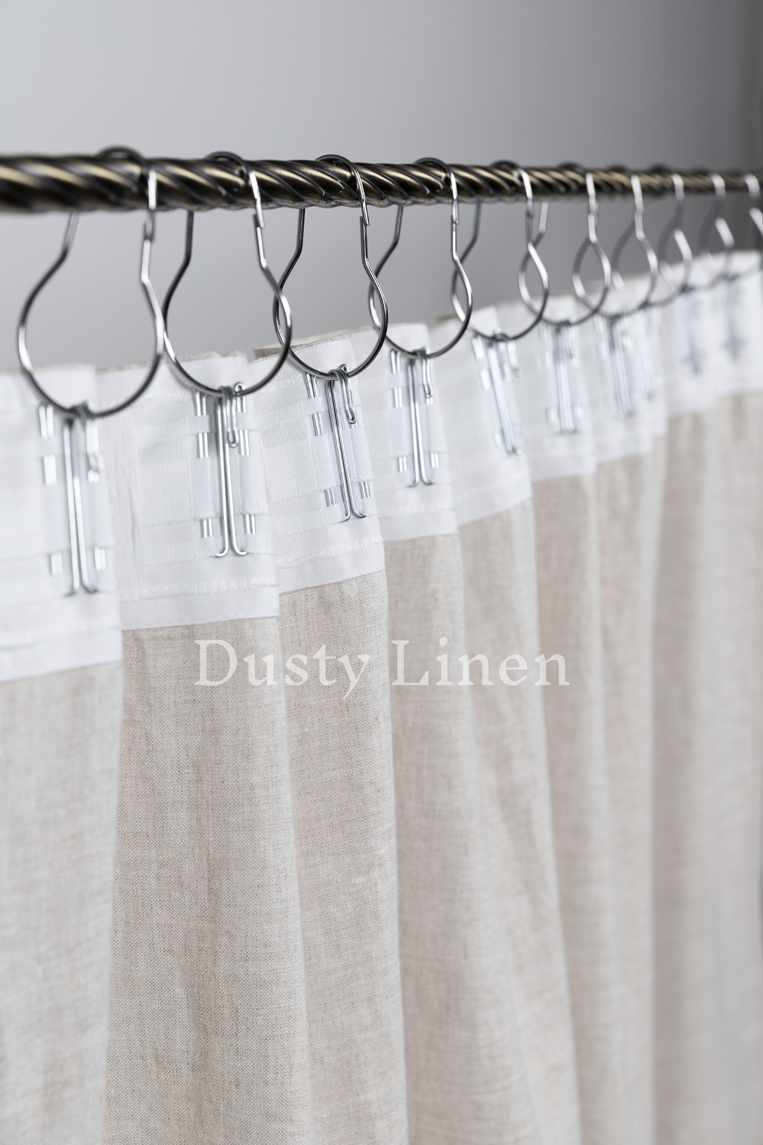 Set of 2 linen curtains (Density: 175 g/m2) in Camel Brown color