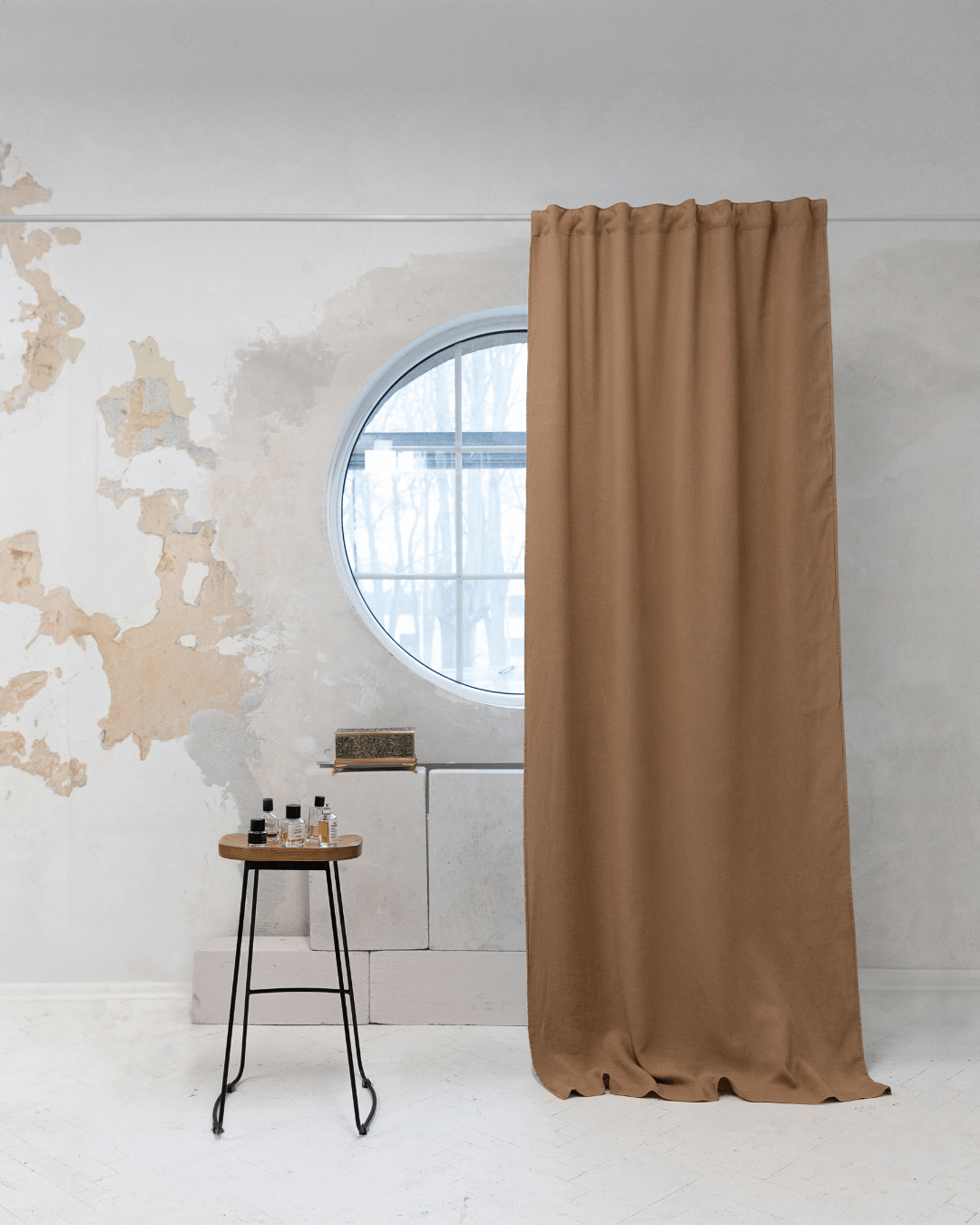 Camel brown linen blackout curtain panels, set of 2, front view
