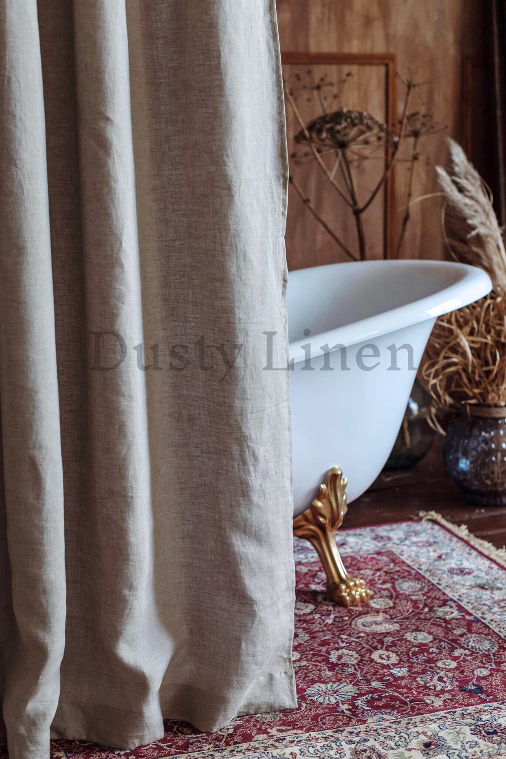 Dusty Linen made best selling natural color linen bath curtain for rustic interior