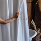 Best housewarming gift - Bathroom decoration with Dusty Linen white color bathroom shower drape