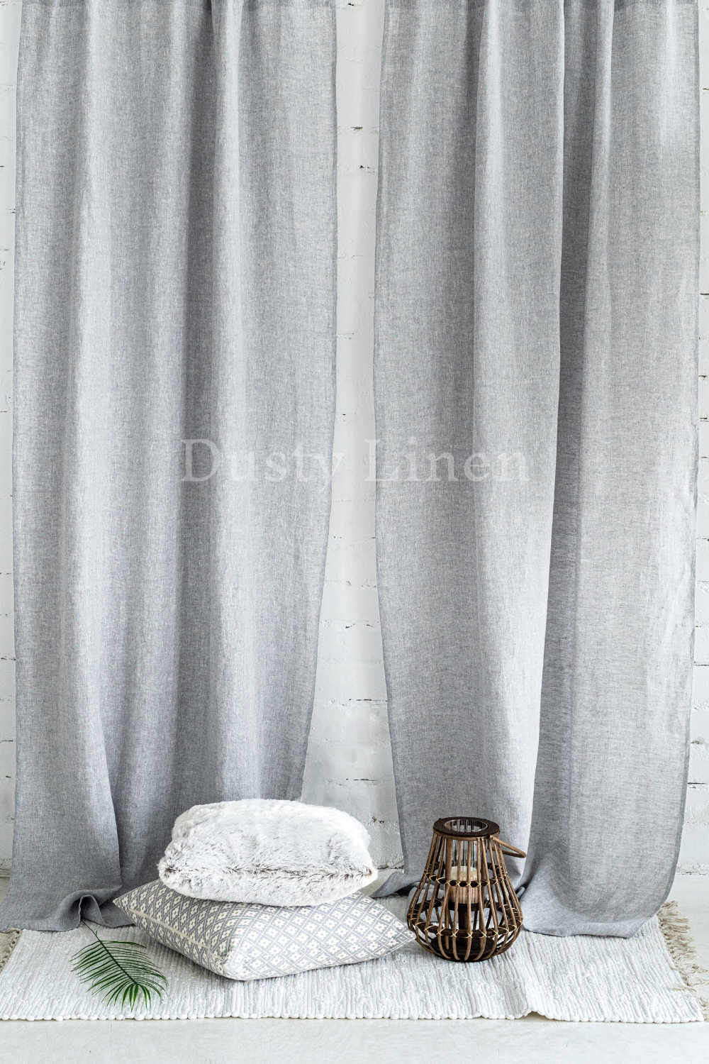 Set of 2 linen curtains (Density: 190 g/m2) in Melange Gray color