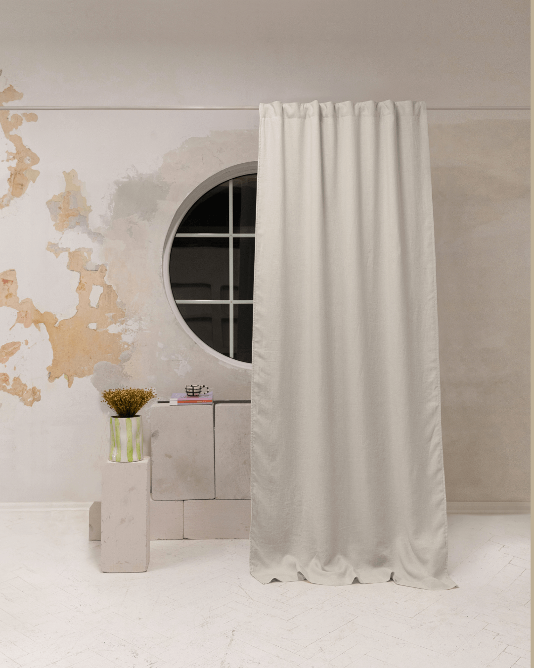 Cream linen blackout curtain panels, set of 2, front view
