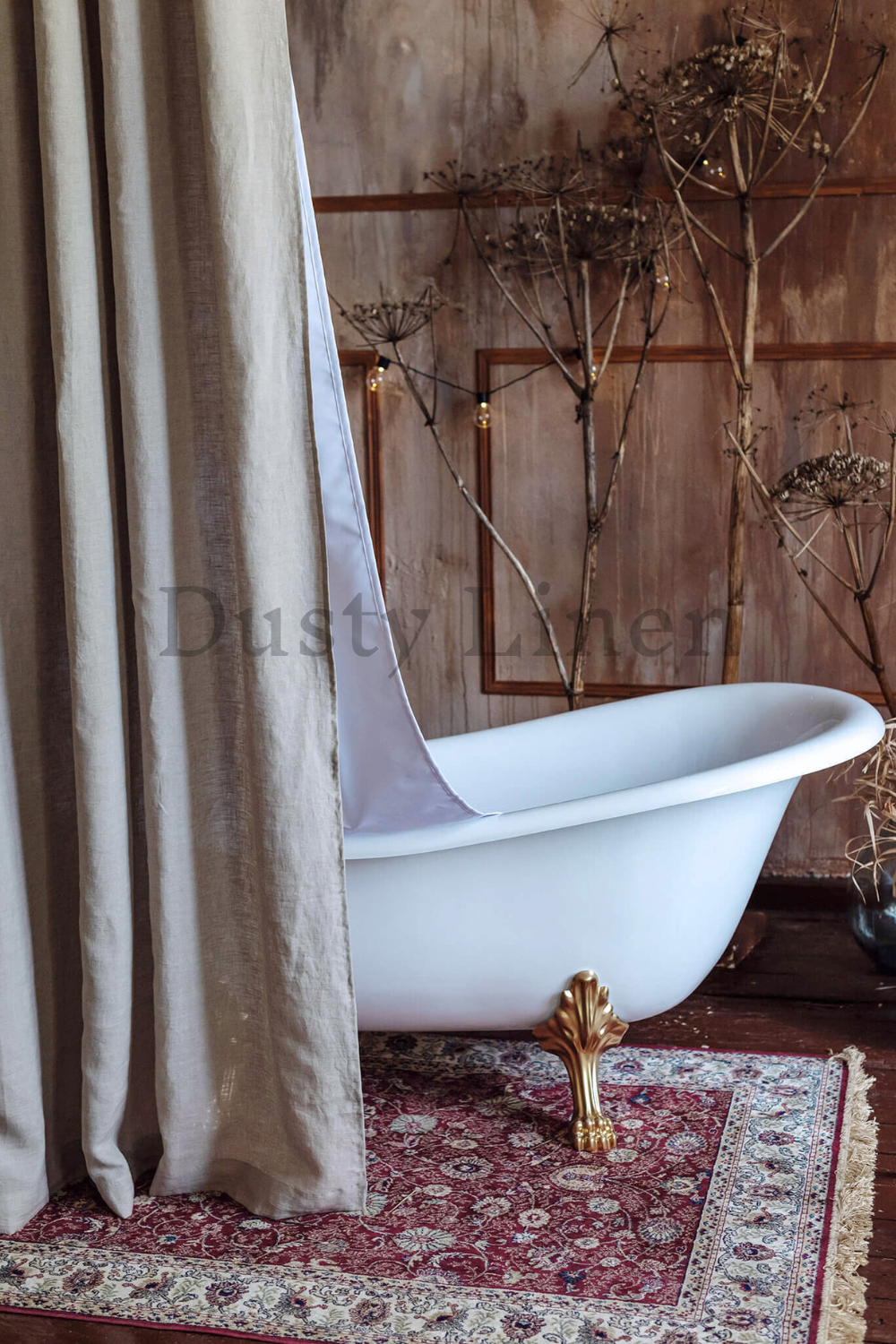 Best housewarming gift - Bathroom decoration with Dusty Linen natural bathroom shower drape