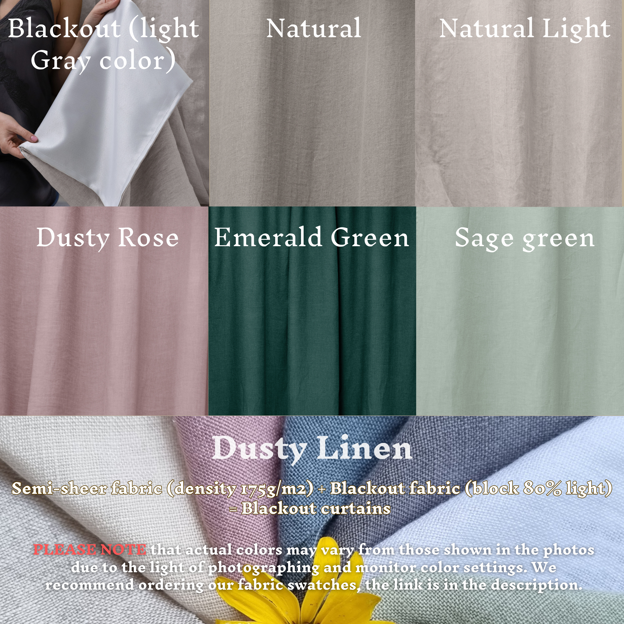 Linen Blackout Curtains - Khaki green