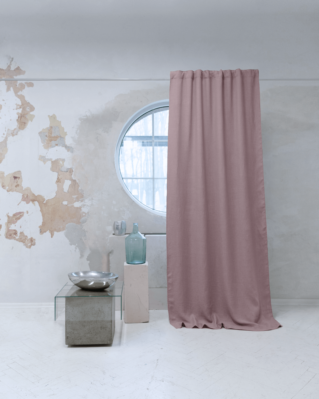 Dusty rose linen blackout curtain panels, set of 2, front view