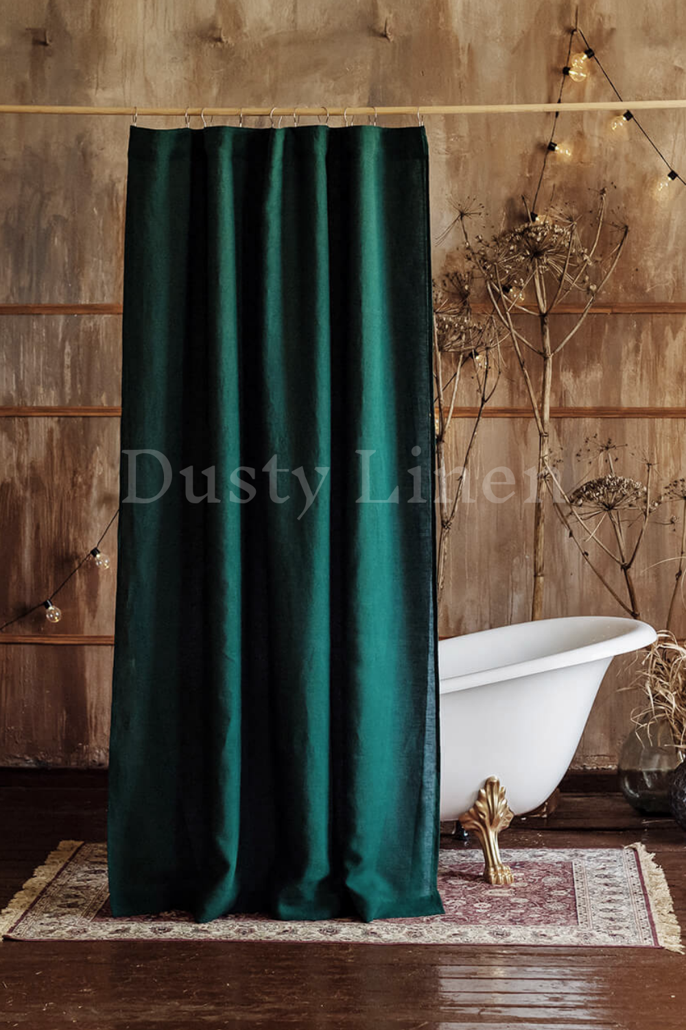 Green Shower Curtain With Long Linen in 25 Sizes