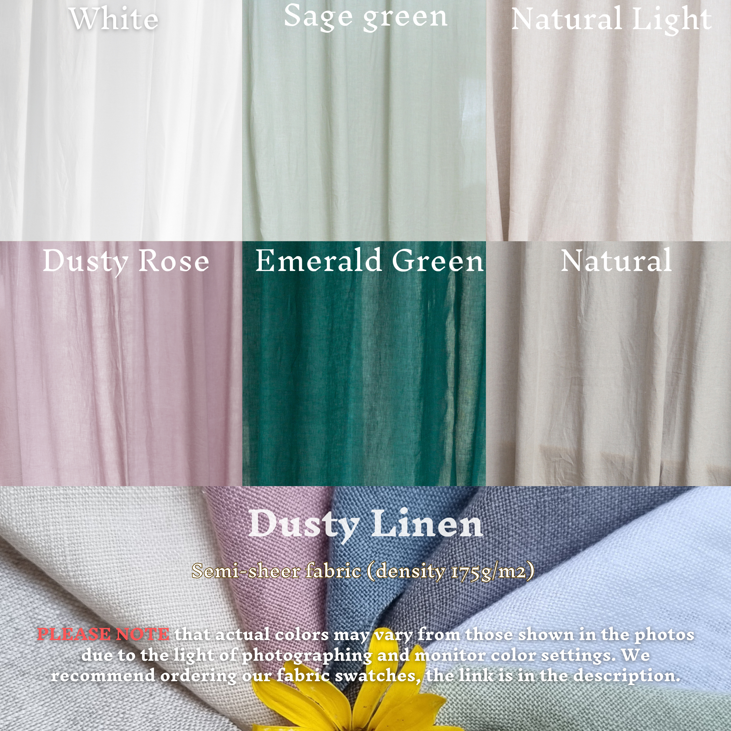 Set of 2 linen curtains (Density: 175 g/m2) in Natural Light color