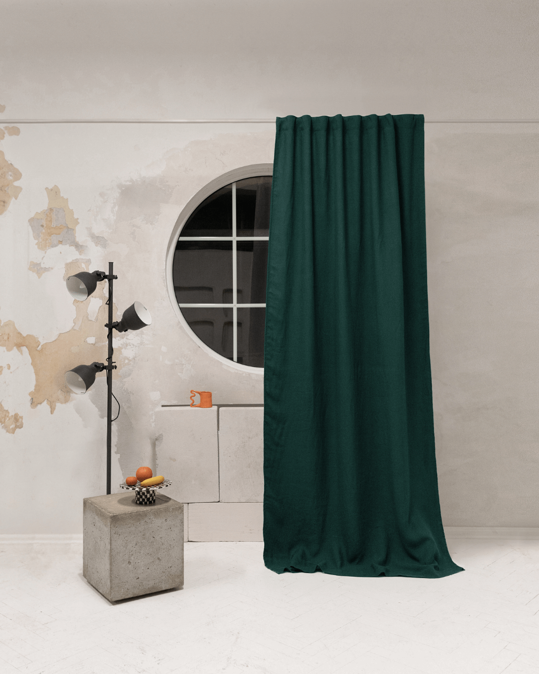 Emerald green linen blackout curtain panels, set of 2, front view