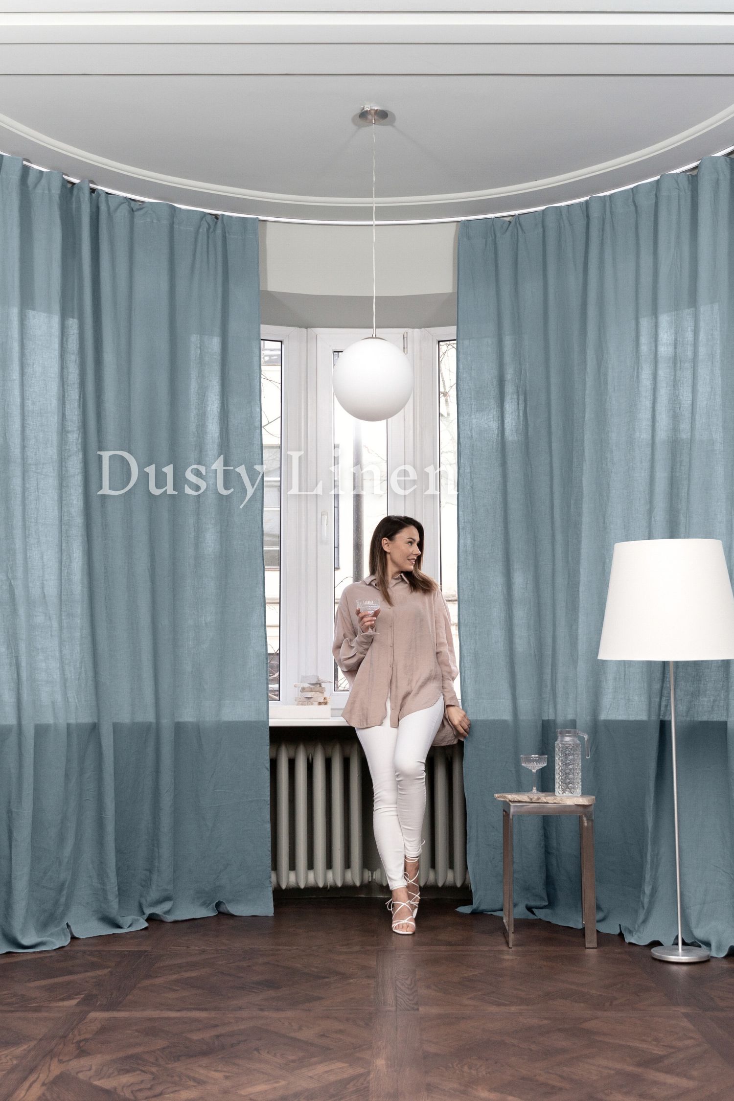 100% Linen Curtains - Gray blue. Dusty linen