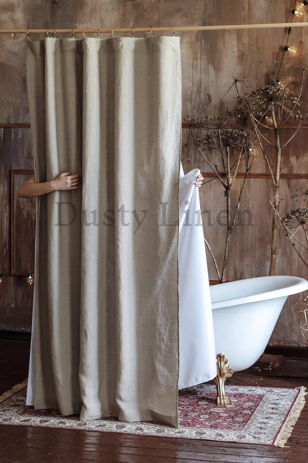 Natural color country style linen drapery - bathroom panel - bath curtain