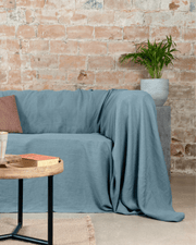Gray blue linen furniture cover, front view, 175 g/m²