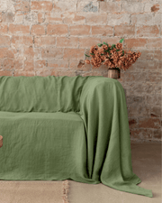 Khaki green linen couch cover seamless, front view, 175 g/m²