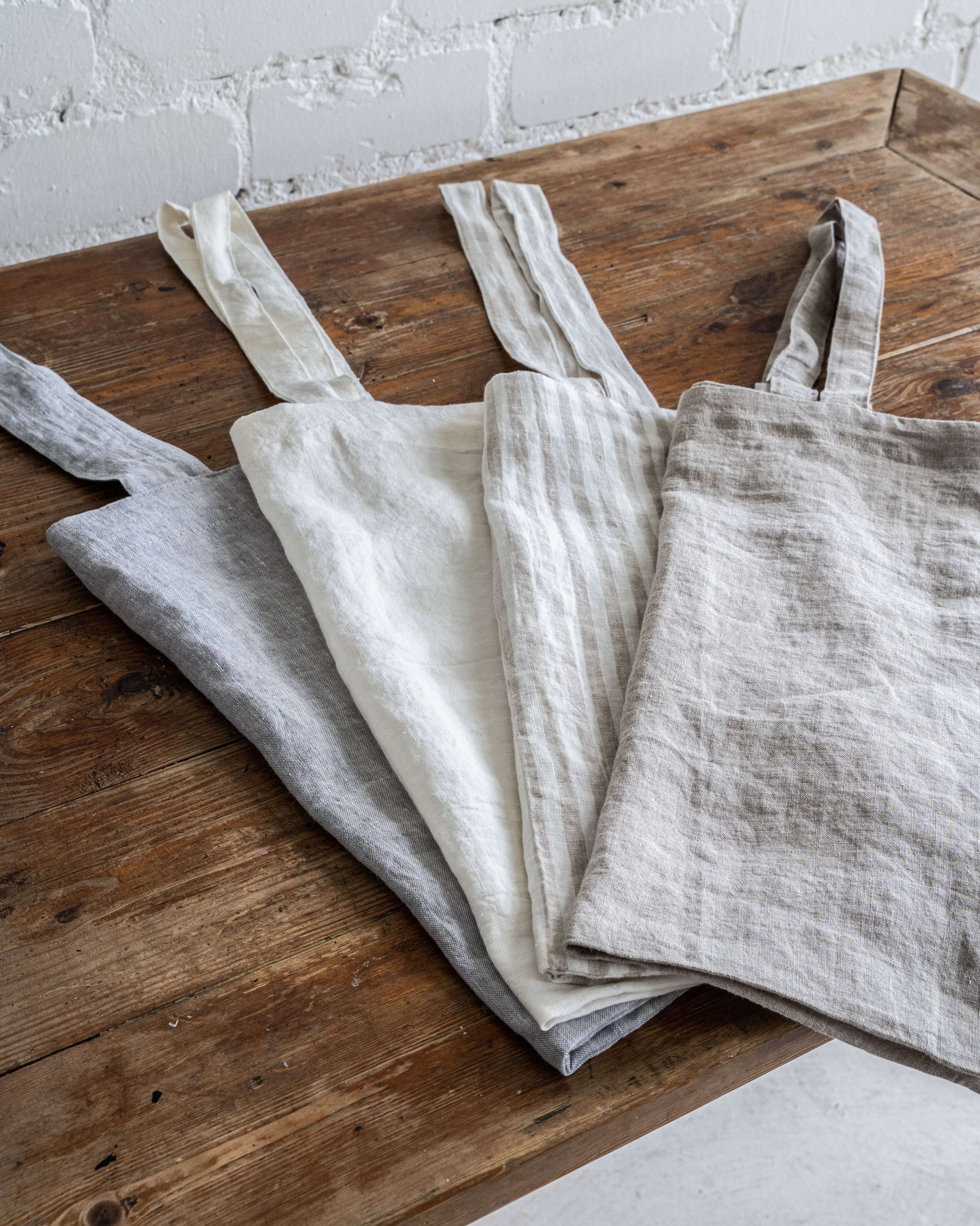 Linen tote bag in natural color, front view, softened linen