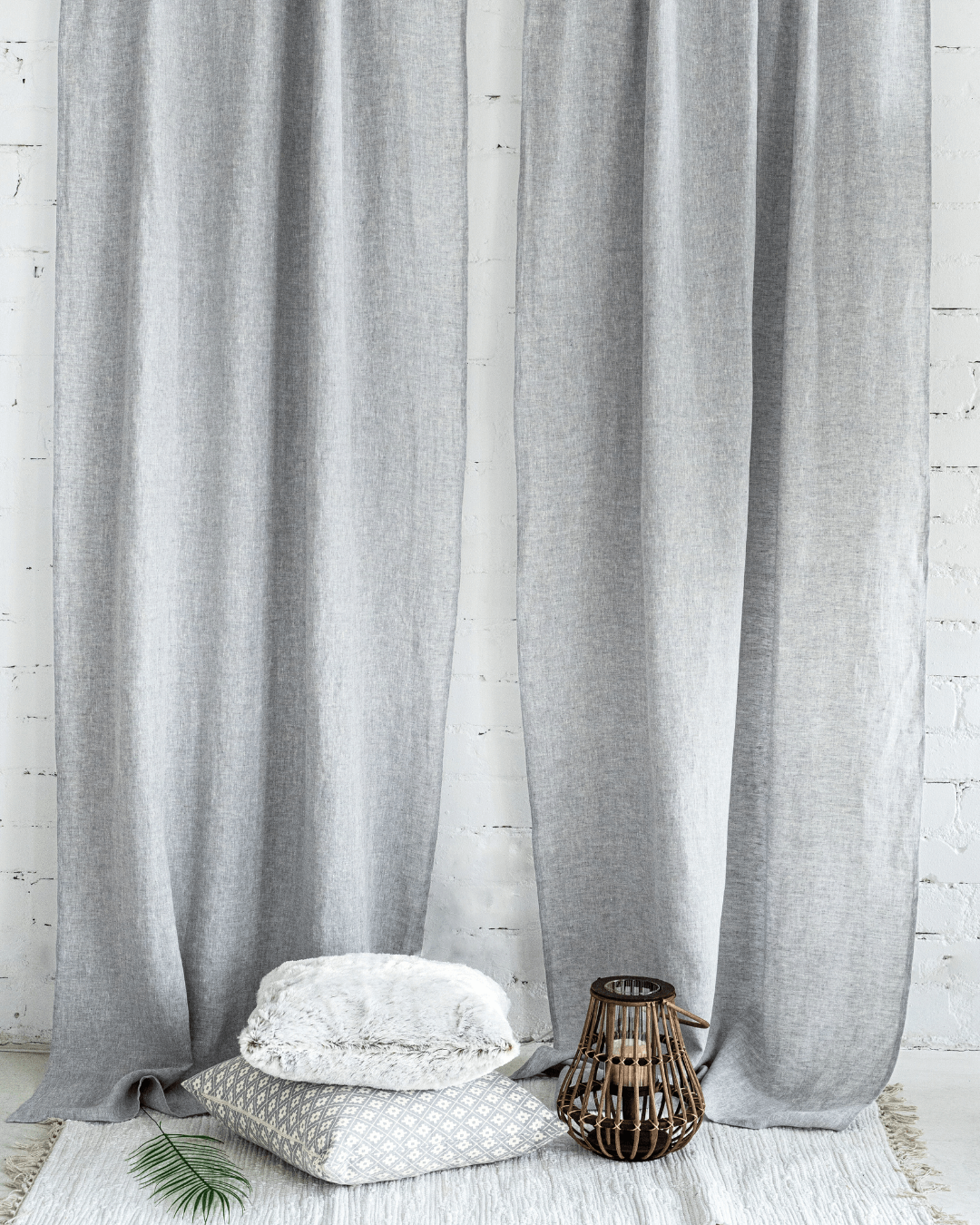 Semi-sheer linen curtain panels melange gray - full length hanging, soft natural drape