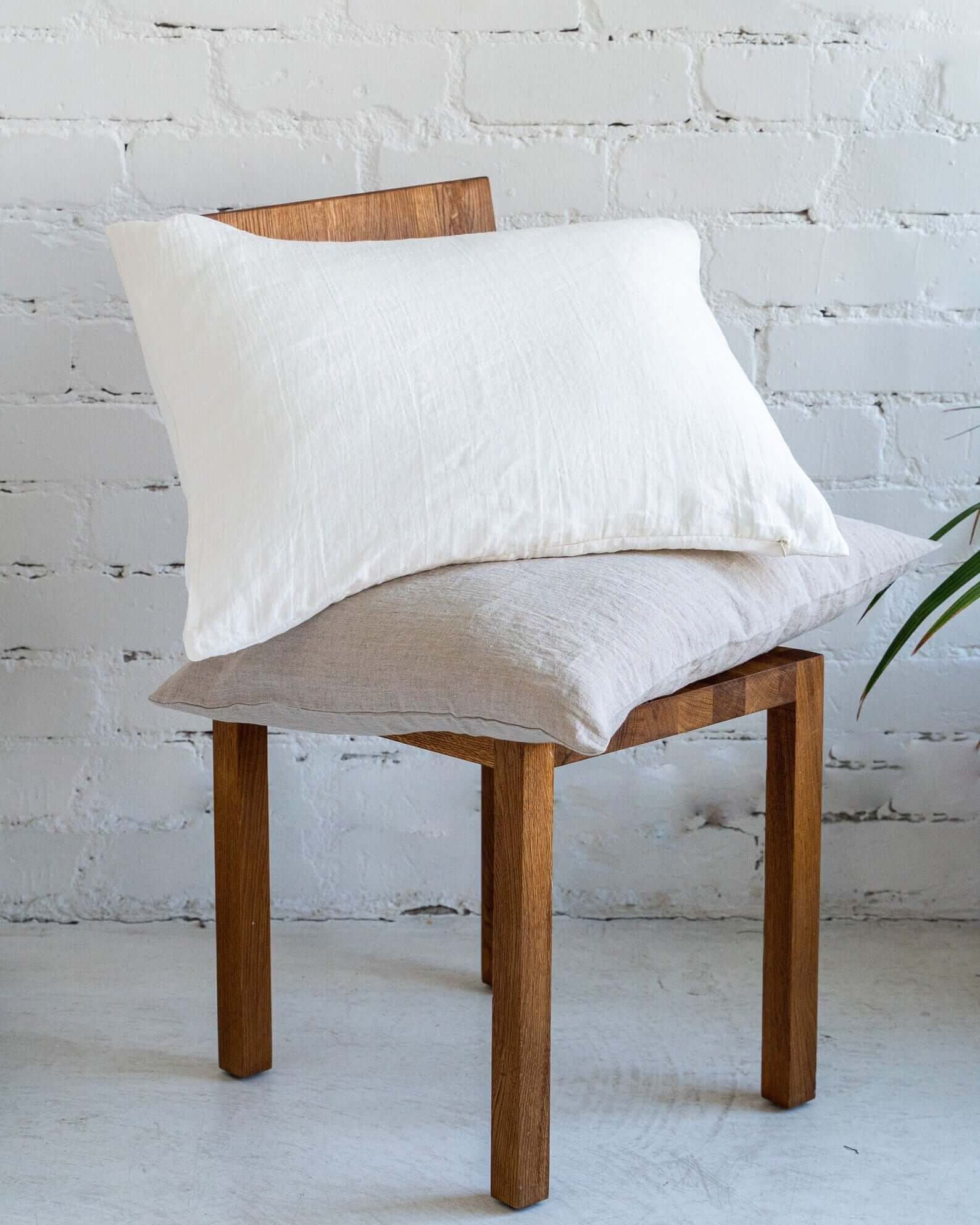 Minimalist linen pillowcase in off white, softened European linen, front view 