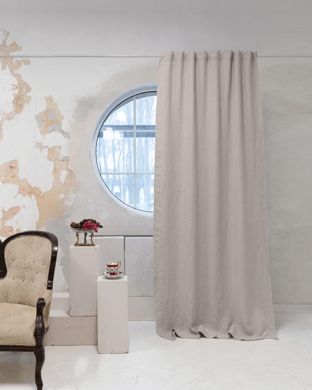 Natural light linen blackout curtain panels, set of 2, front view