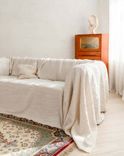 Natural light linen couch slipcover, seamless, front view, 190 g/m²