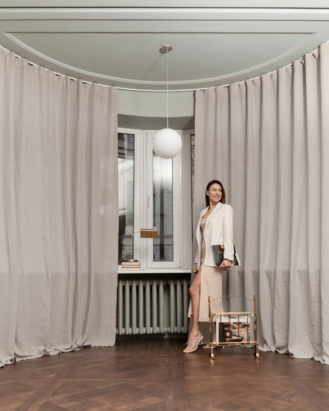 Semi-sheer linen curtain panels in natural, 175 g/m², set of 2, front view