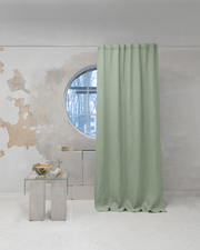 Sage green linen blackout curtain panels, set of 2, front view